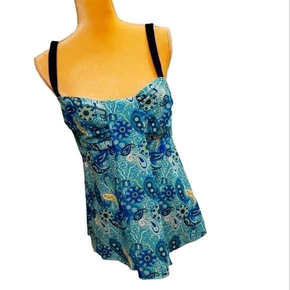 MAZU SWIM - Waterfall Draped Tankini Top Large - Picture 1 of 6